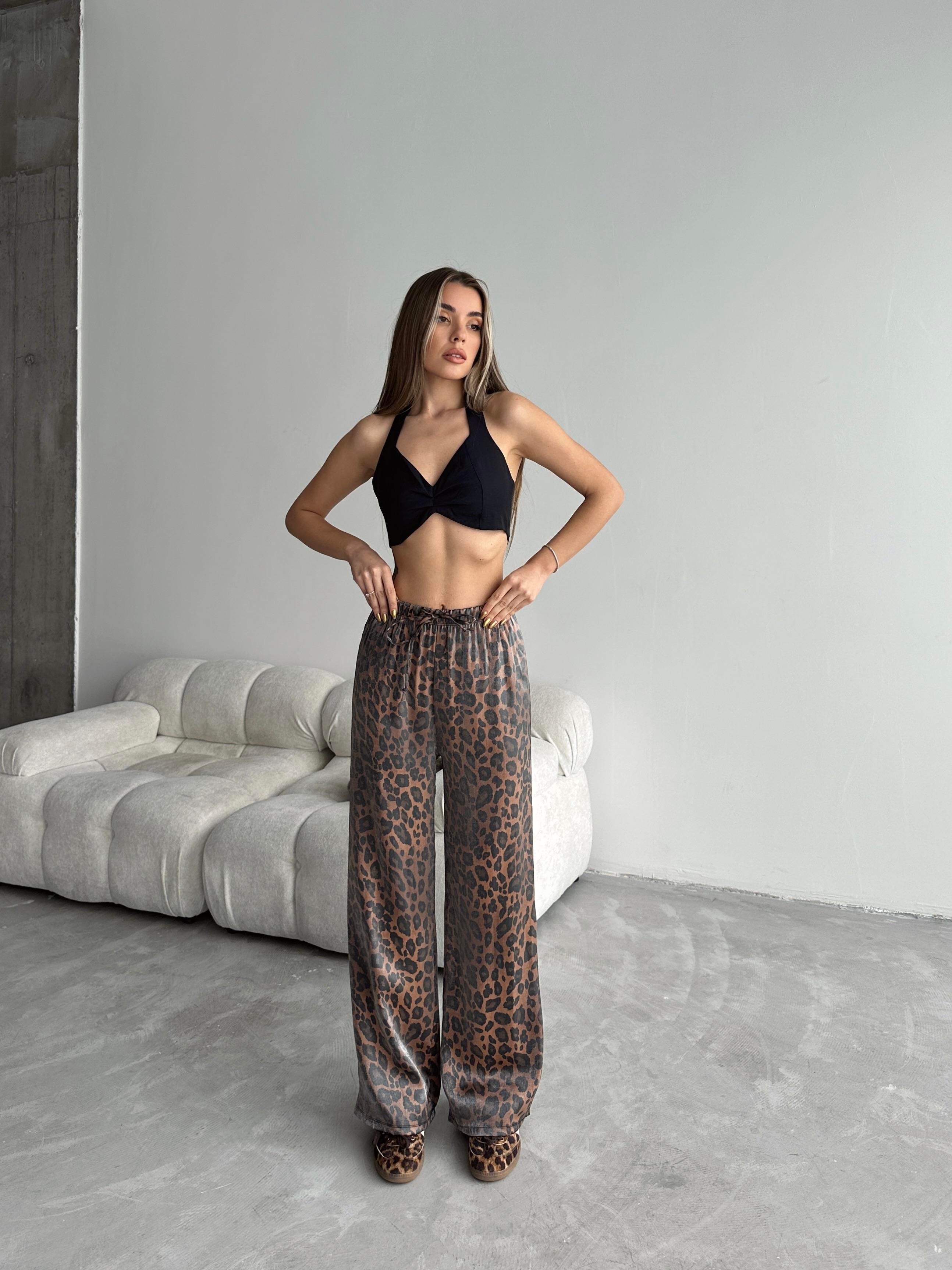 Lumin Leopar Saten Pantolon Kahve Leopar