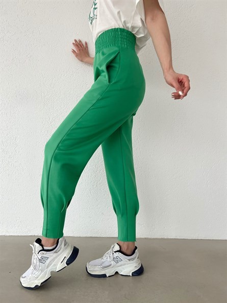 Bel Lastik Pliseli Scuba Jogger Eşofman Koyu Yeşil