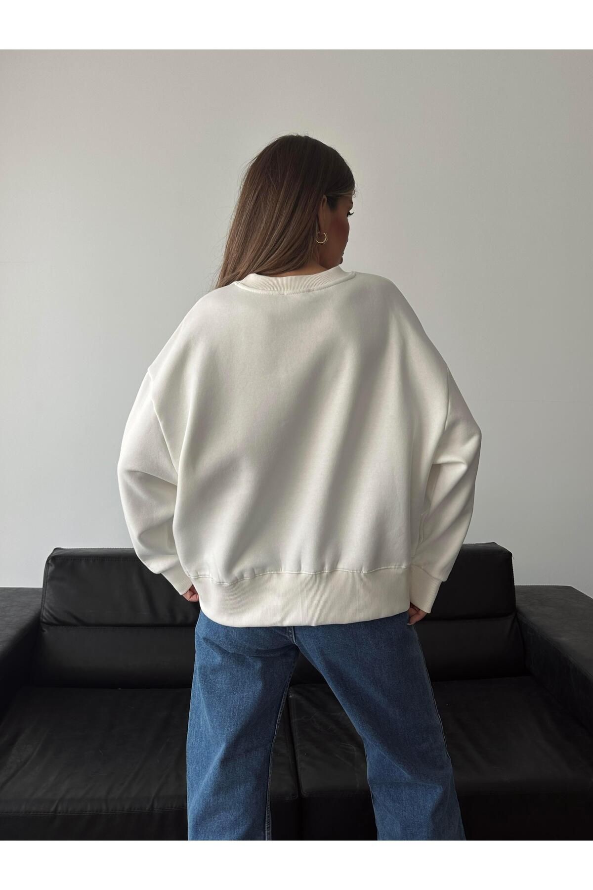 Sage Bisiklet Yaka Sweatshirt Beyaz