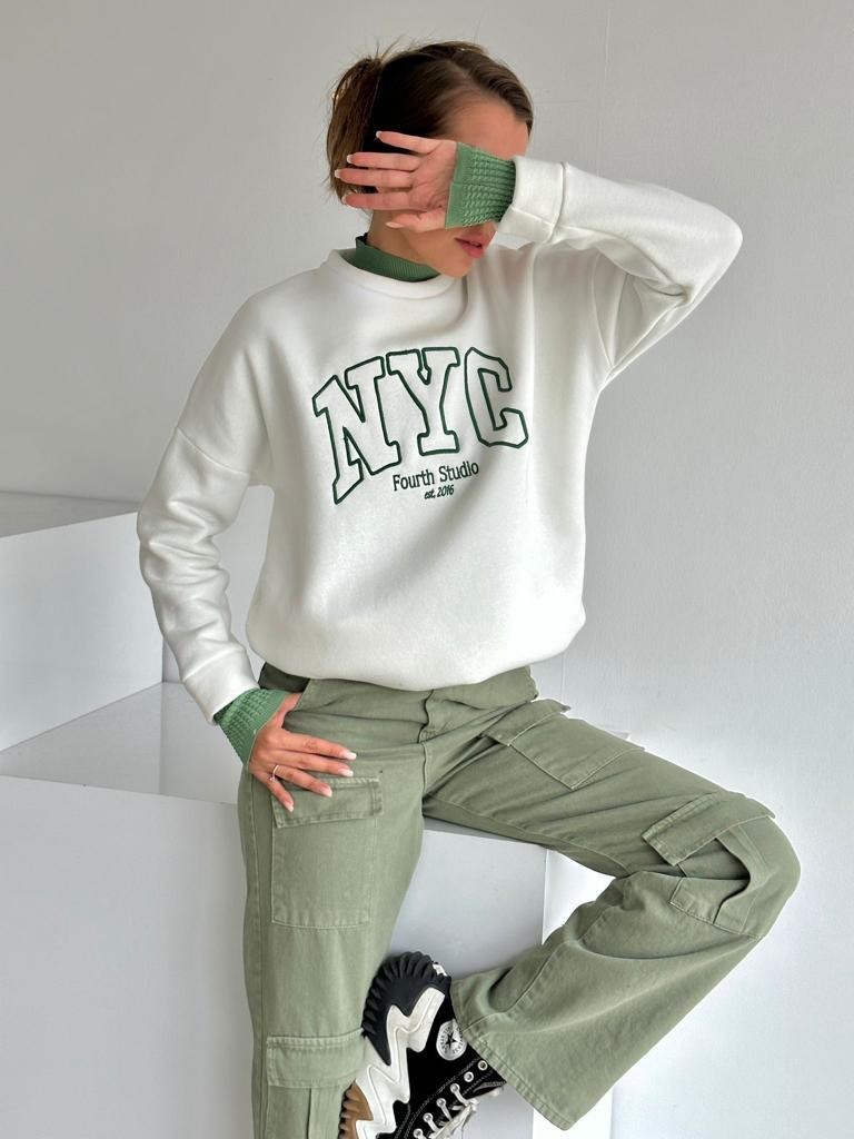 Nyc Baskılı Sweat Beyaz