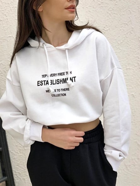 Establishment Yazılı Kapüşonlu Sweat Beyaz