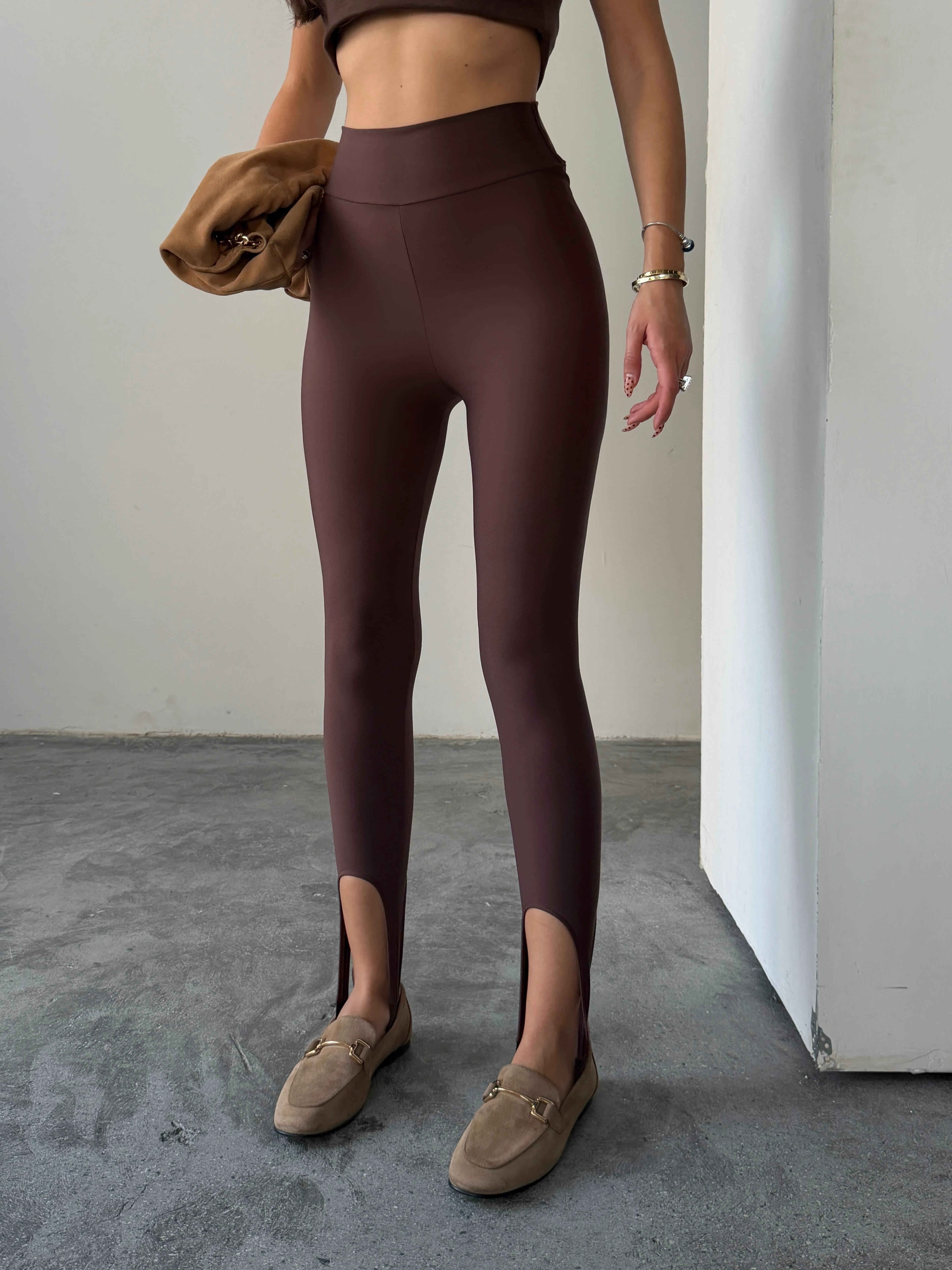 Ayaktan Geçmeli Tayt  - Kahverengi