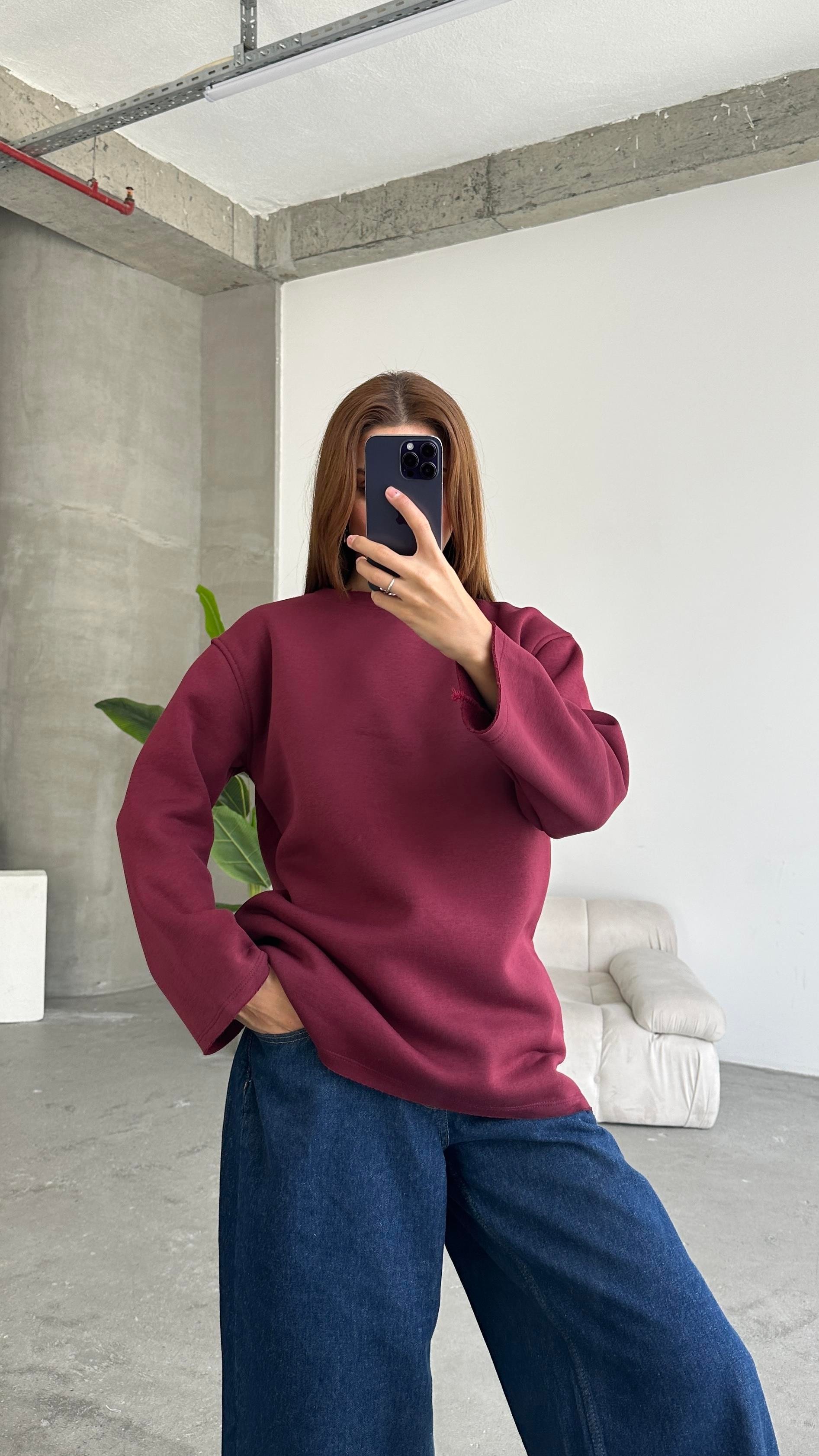 Şardonlu Basic Sweatshırt Bordo