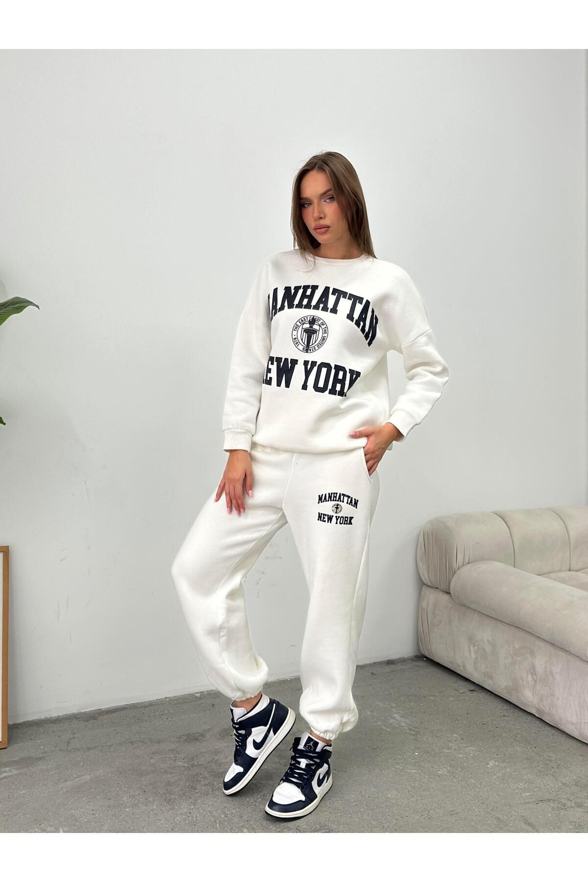 Sweatshirt Jogger Eşofman Takım Beyaz