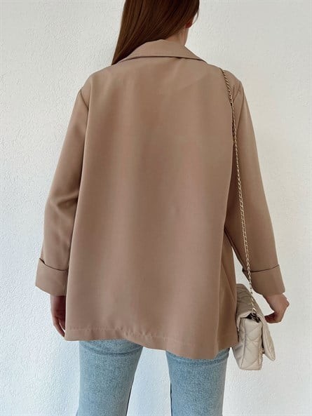 Oversize Düğmeli Kruvaze Ceket Vizon