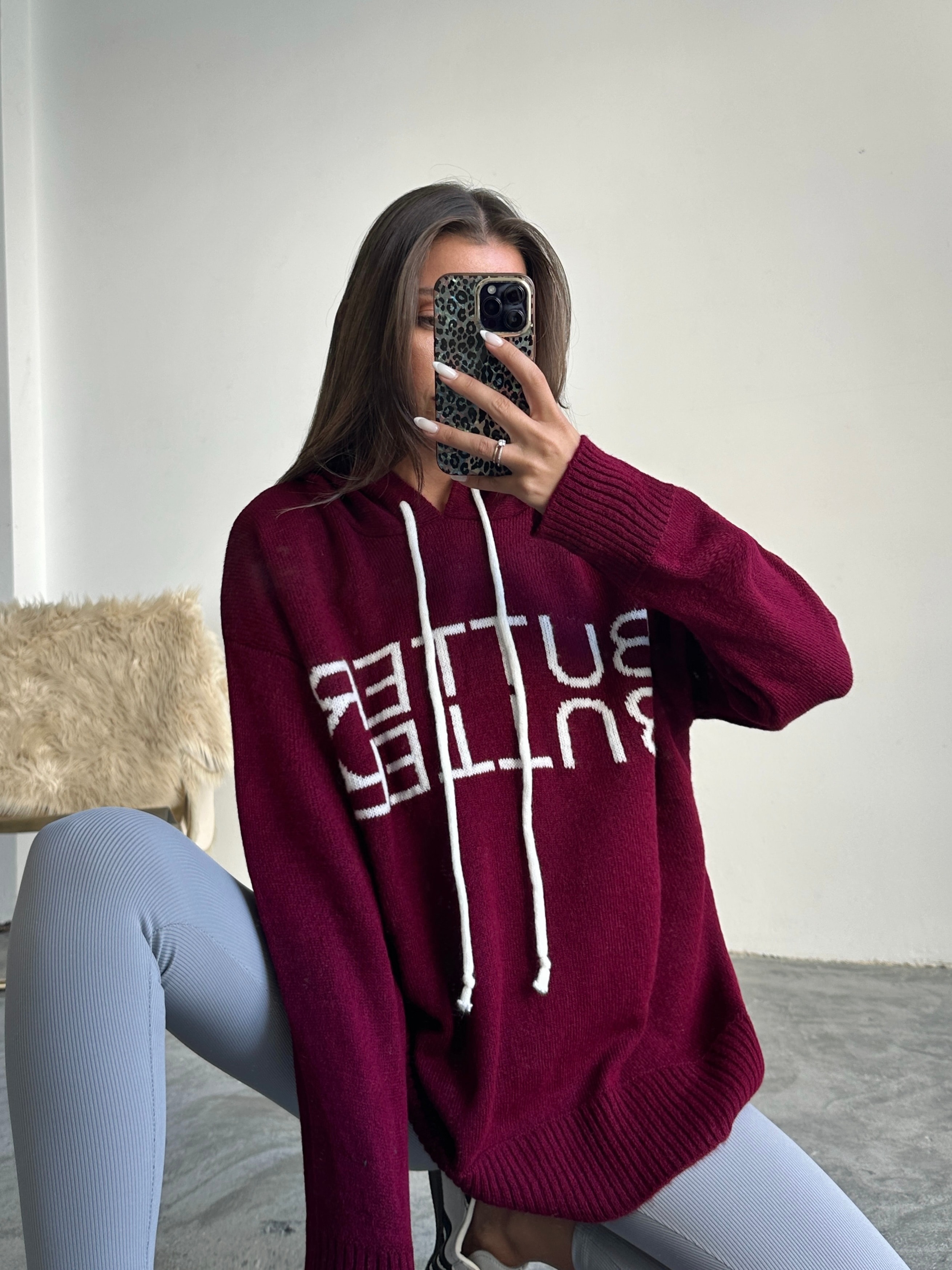 Kapüşonlu Butter Triko - Bordo
