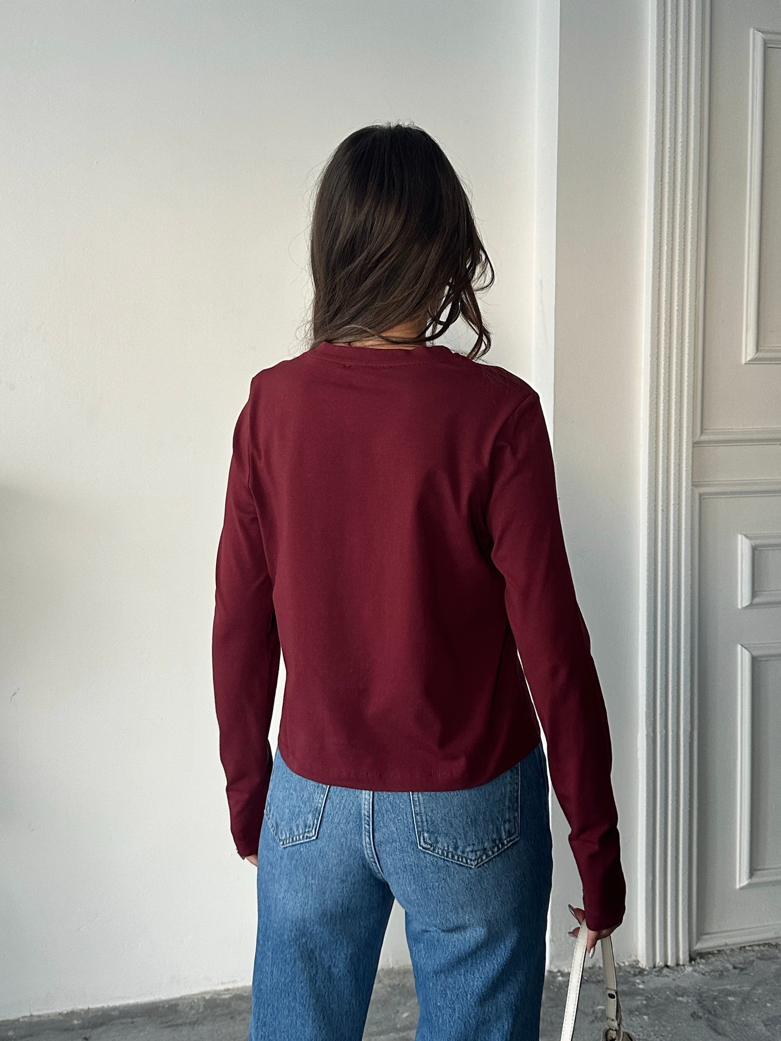 Düz Basic Uzun Kol - Bordo
