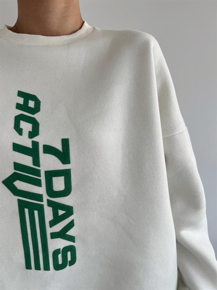 Active 3 İplik Şardonlu Oversize Sweatshirt Beyaz