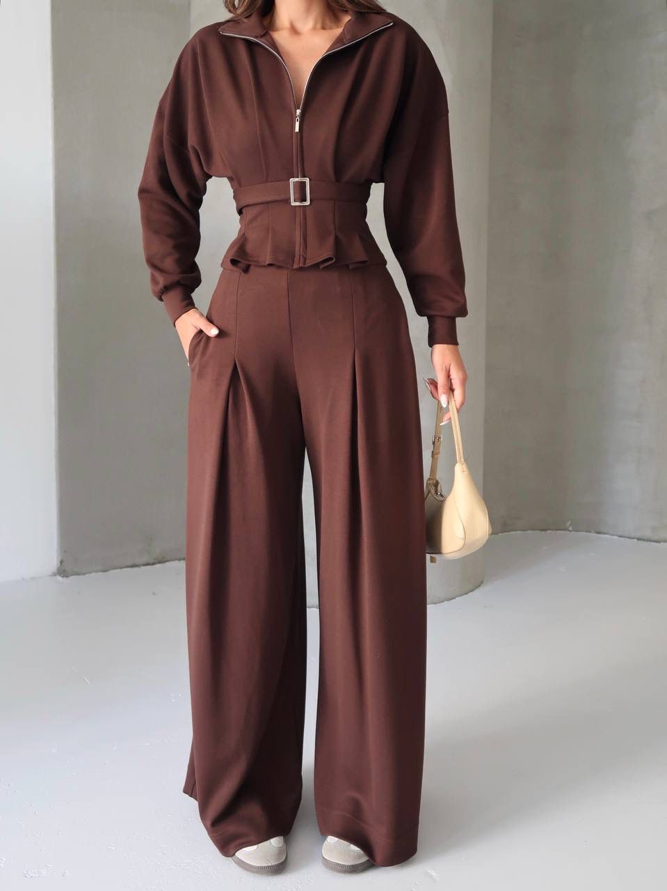 Beli Kemerli İkili Takım  - Vizon