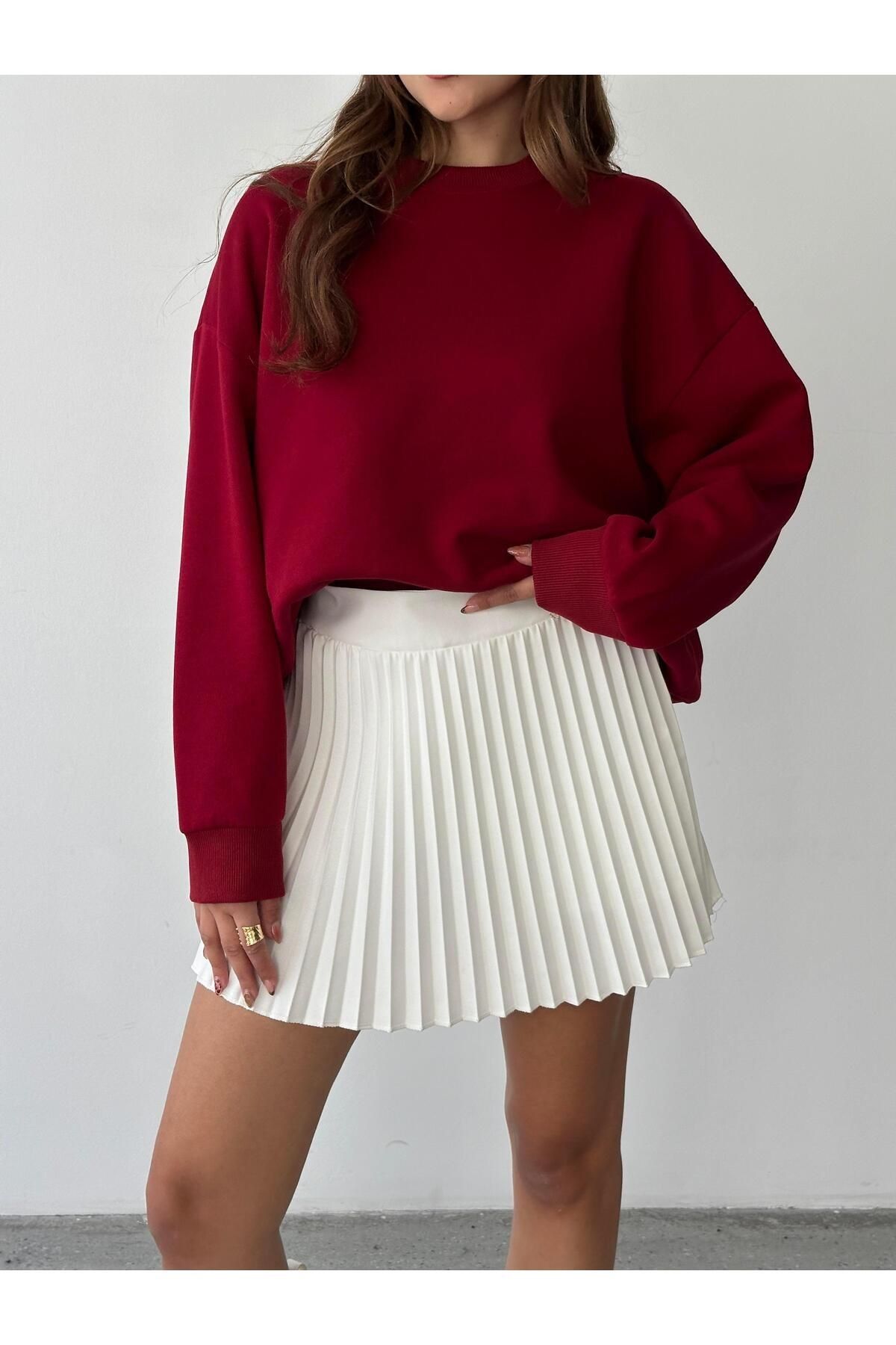 Sage Bisiklet Yaka Sweatshirt Bordo