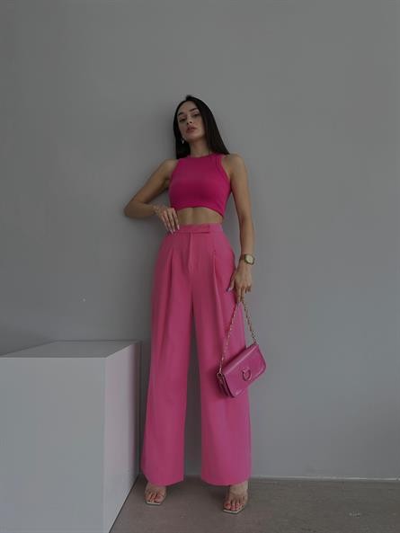 Bel Kemer Detay Palazzo Pantolon Pembe