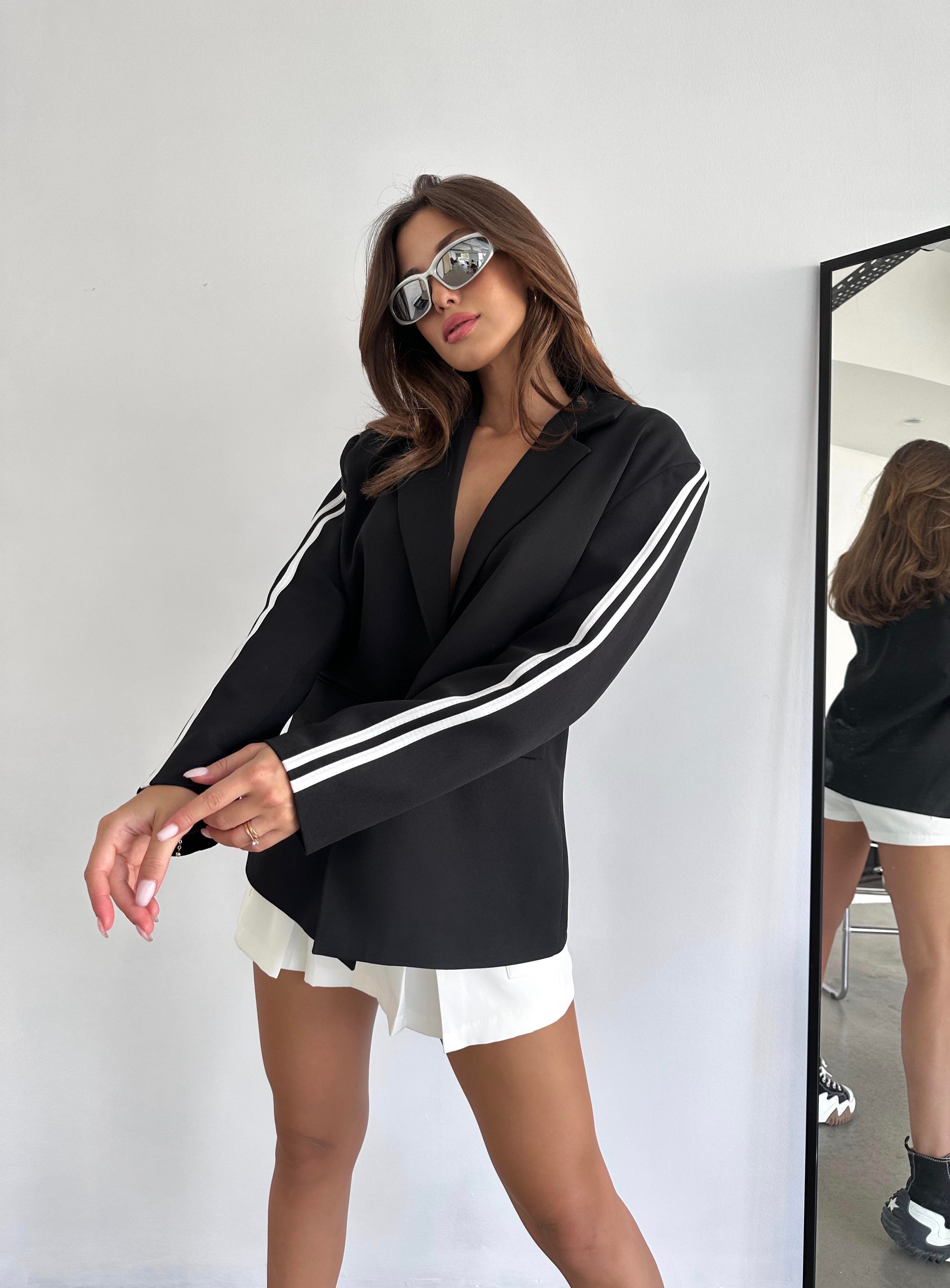Kol Şeritli Oversize Blazer Ceket Siyah
