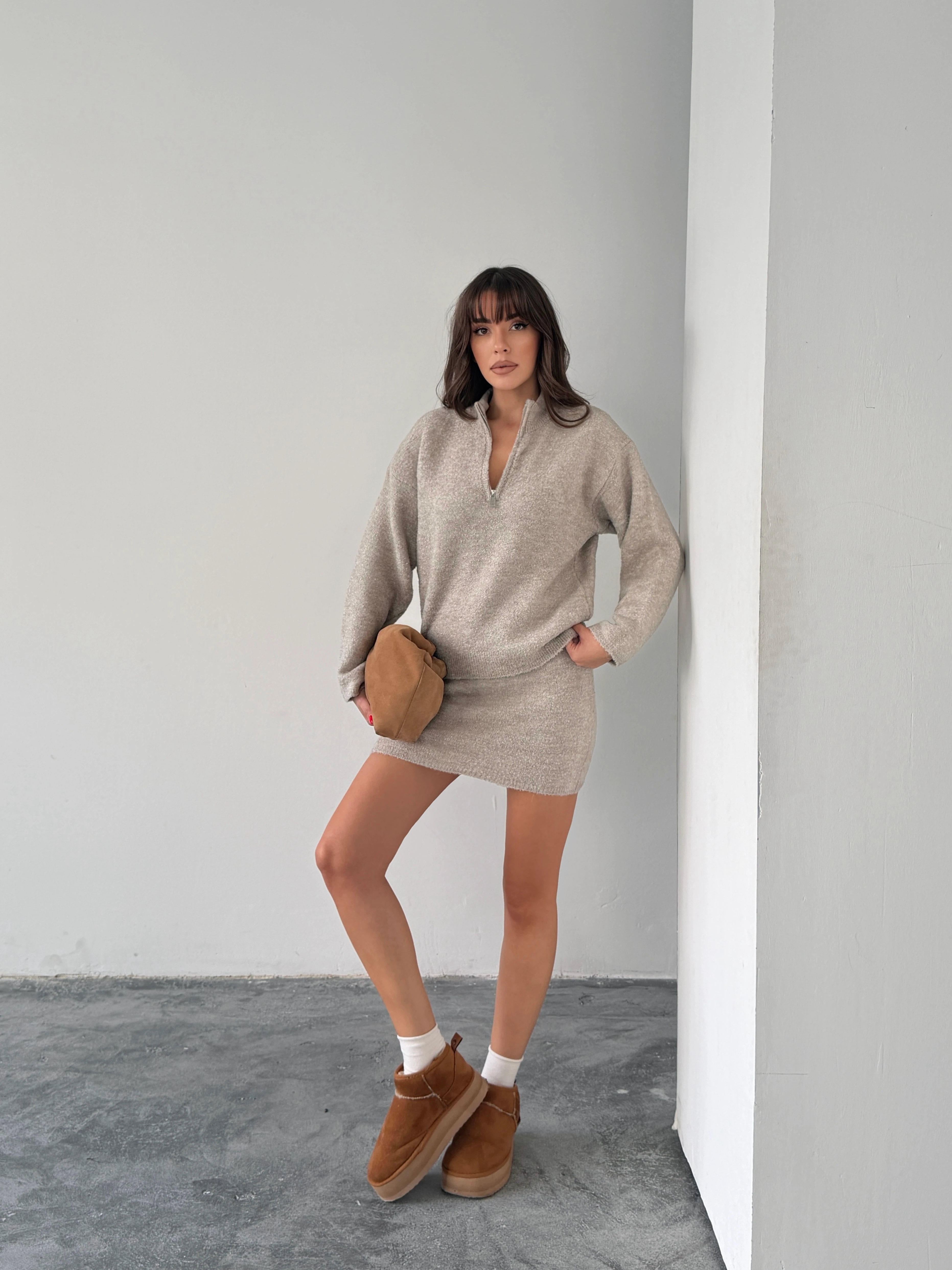 Yarım Fermuarlı Triko Takım 