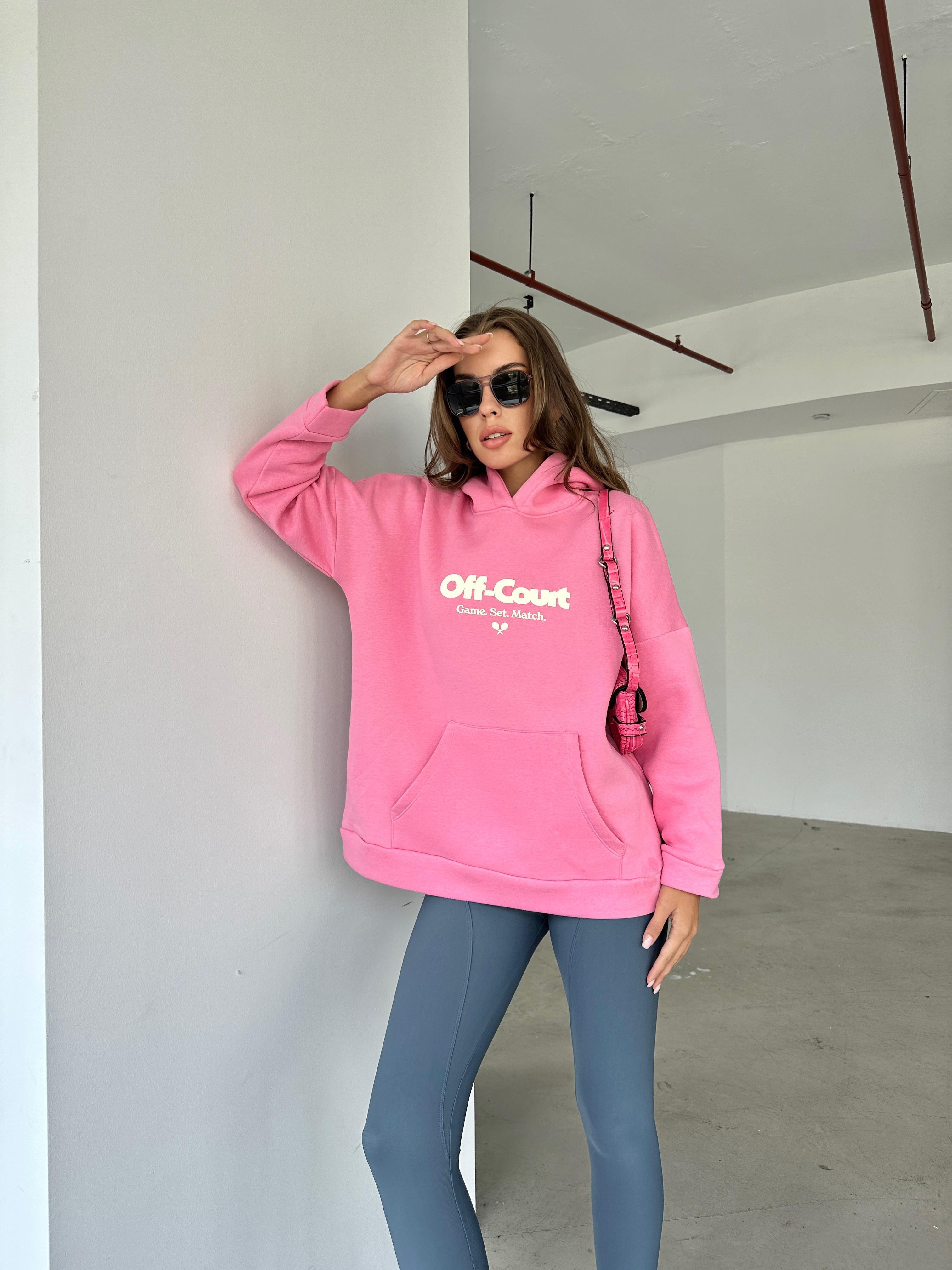 Off Court Baskı Kapüşonlu Sweat Pembe