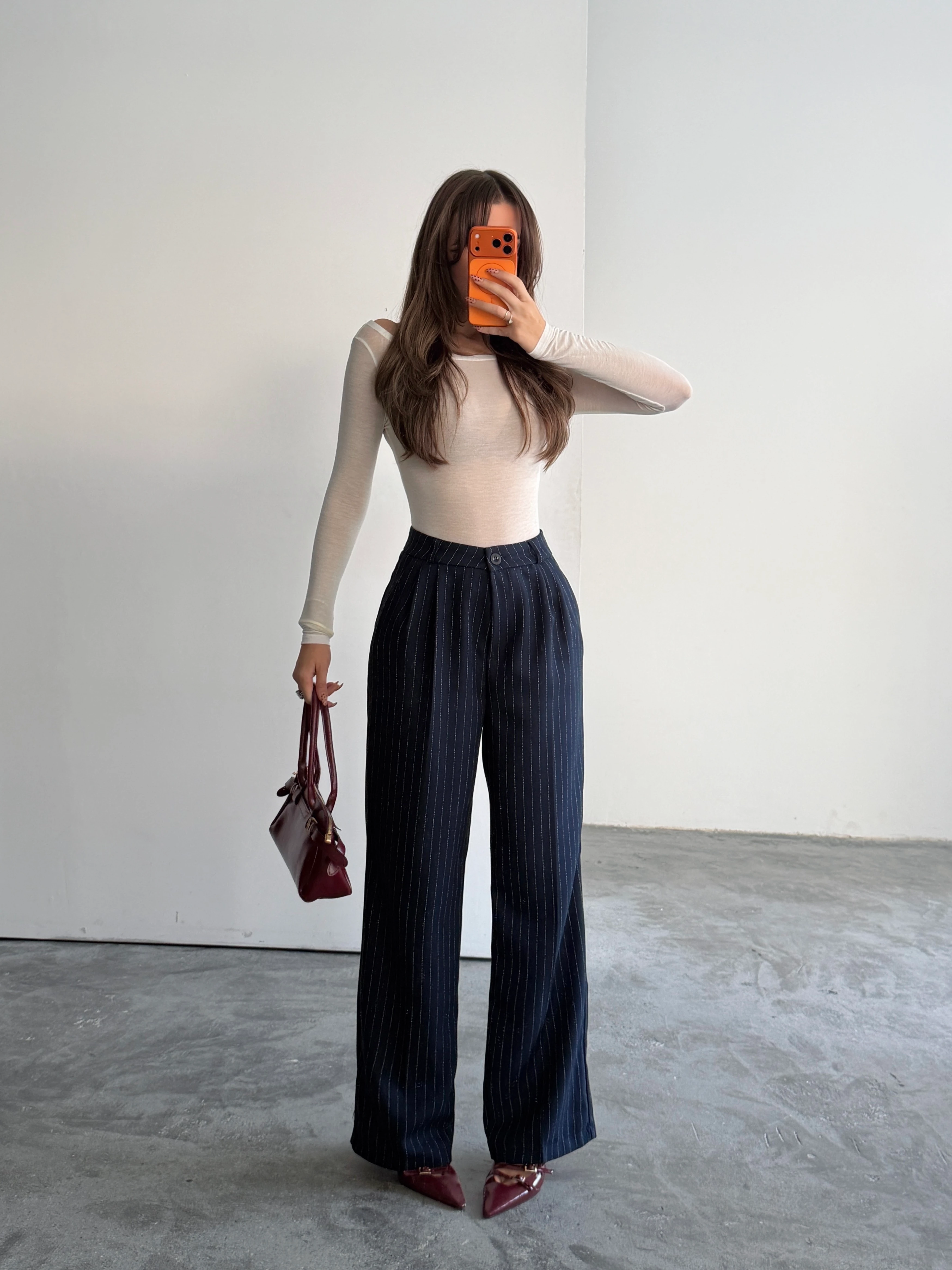 Yünefekt Çizgili Palazzo - Lacivert