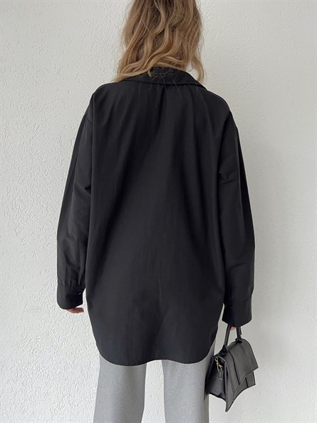 Oversize Poplin Gömlek Siyah
