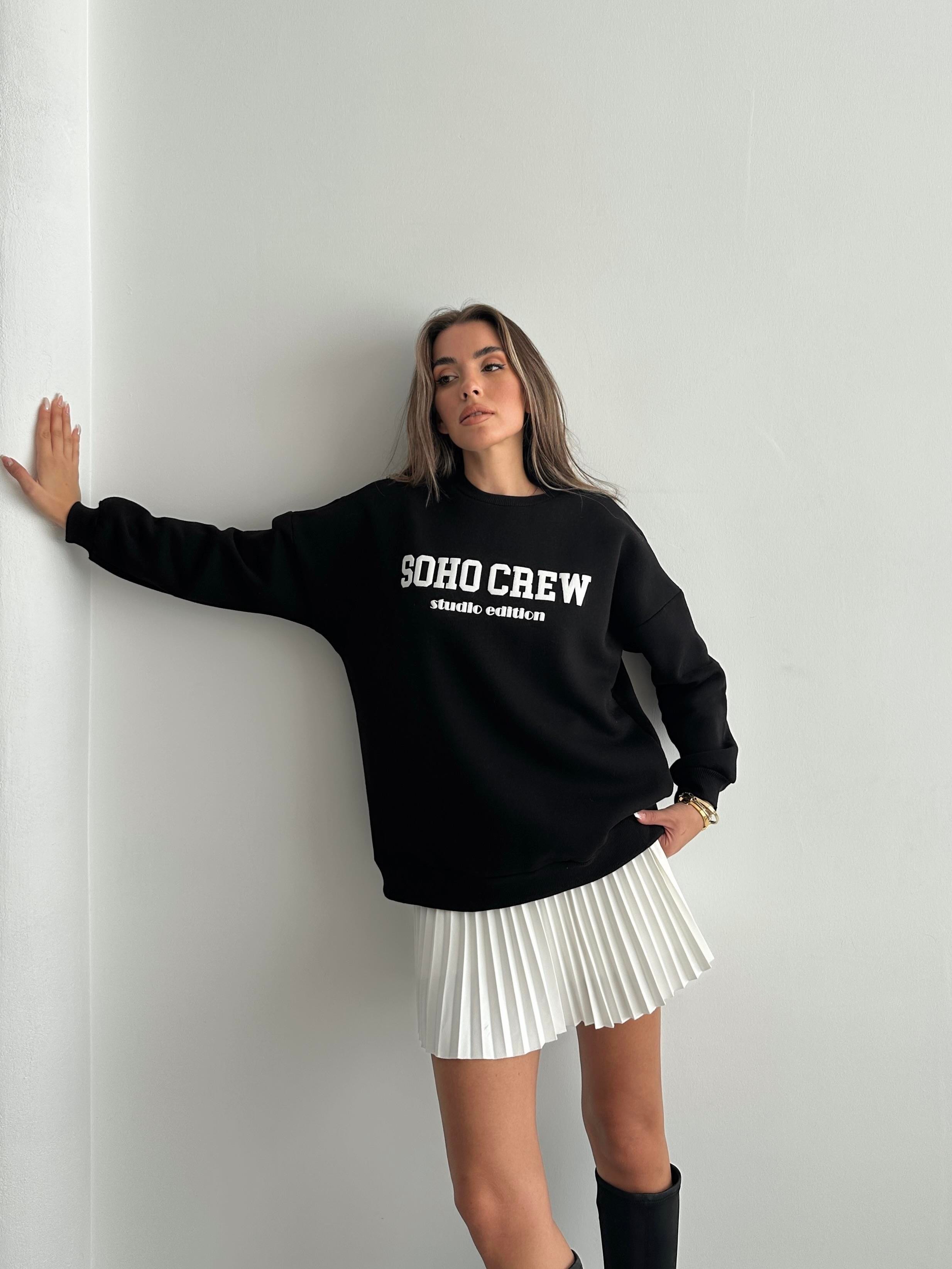 Soho Crew Oversize 3 İplik Sweatshirt Siyah