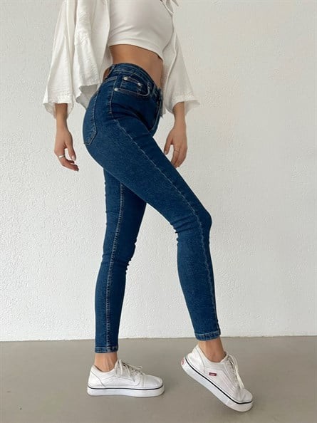 Yüksek Bel Likralı Skinny Fit Jean Lacivert