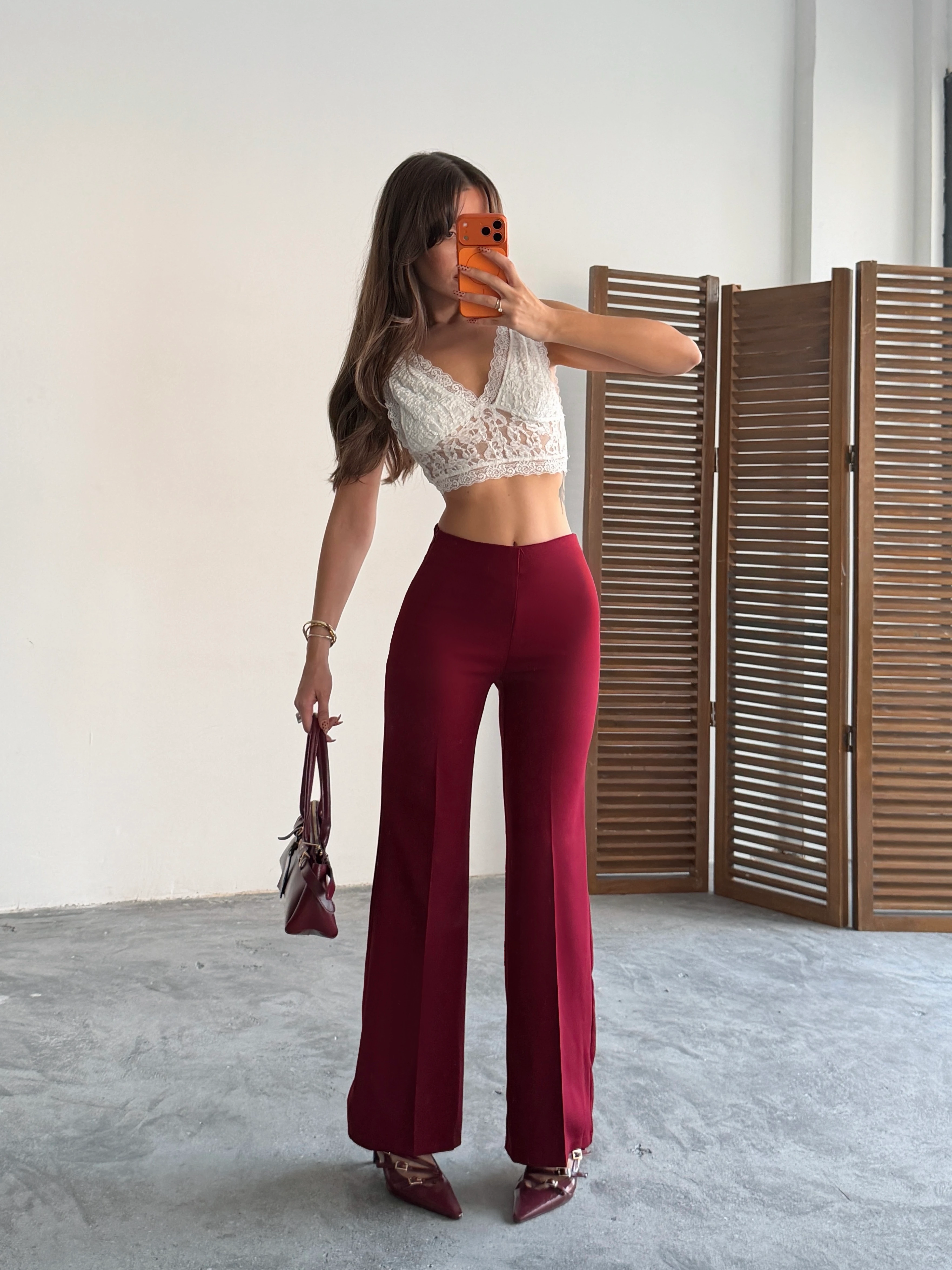 Gizli Fermuarlı Pantolon - Bordo