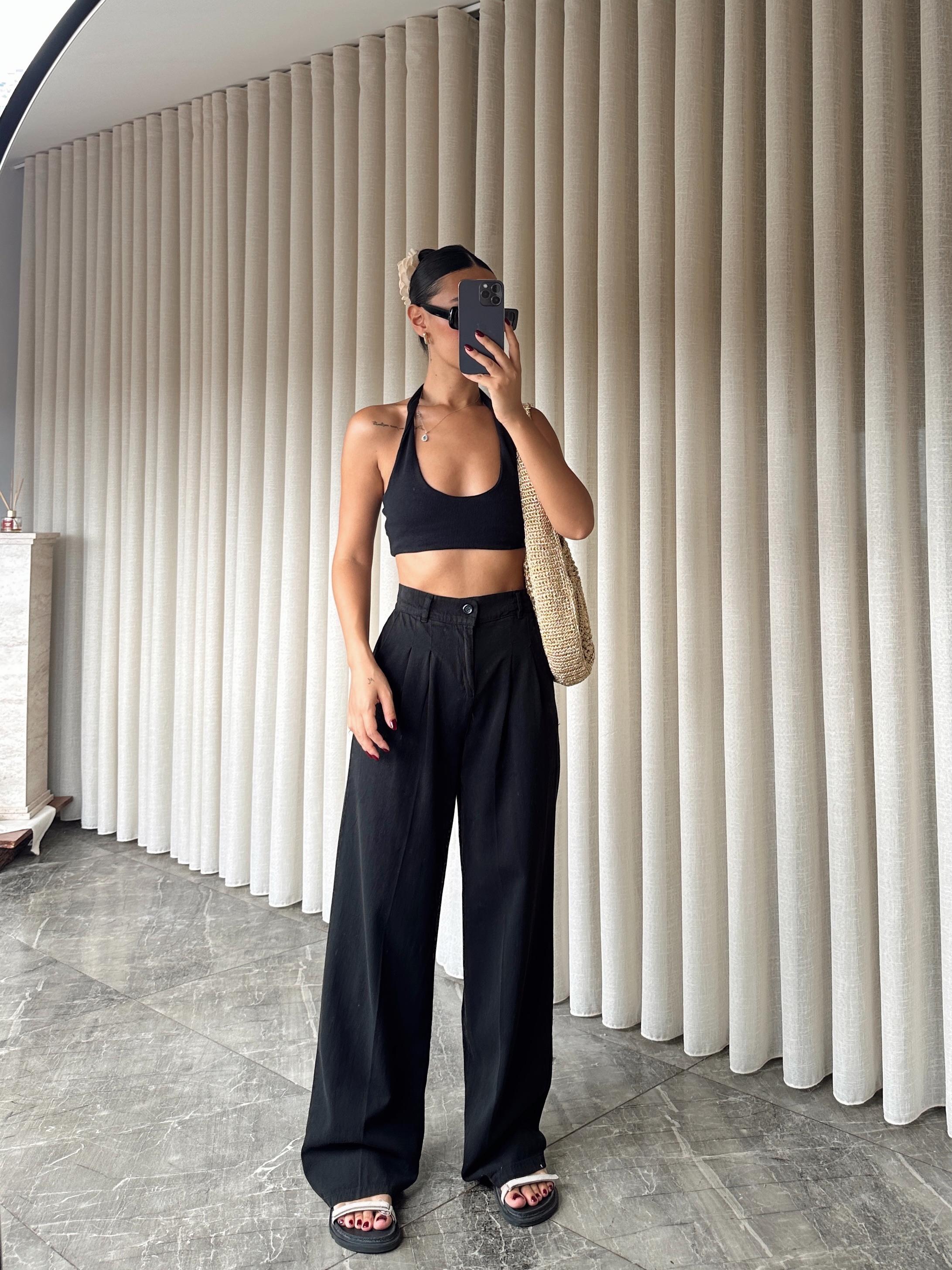 Bel Lastik Gabardin Palazzo - Siyah