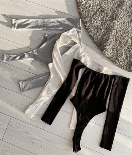 Madonna Yaka Fitilli Bodysuit Siyah
