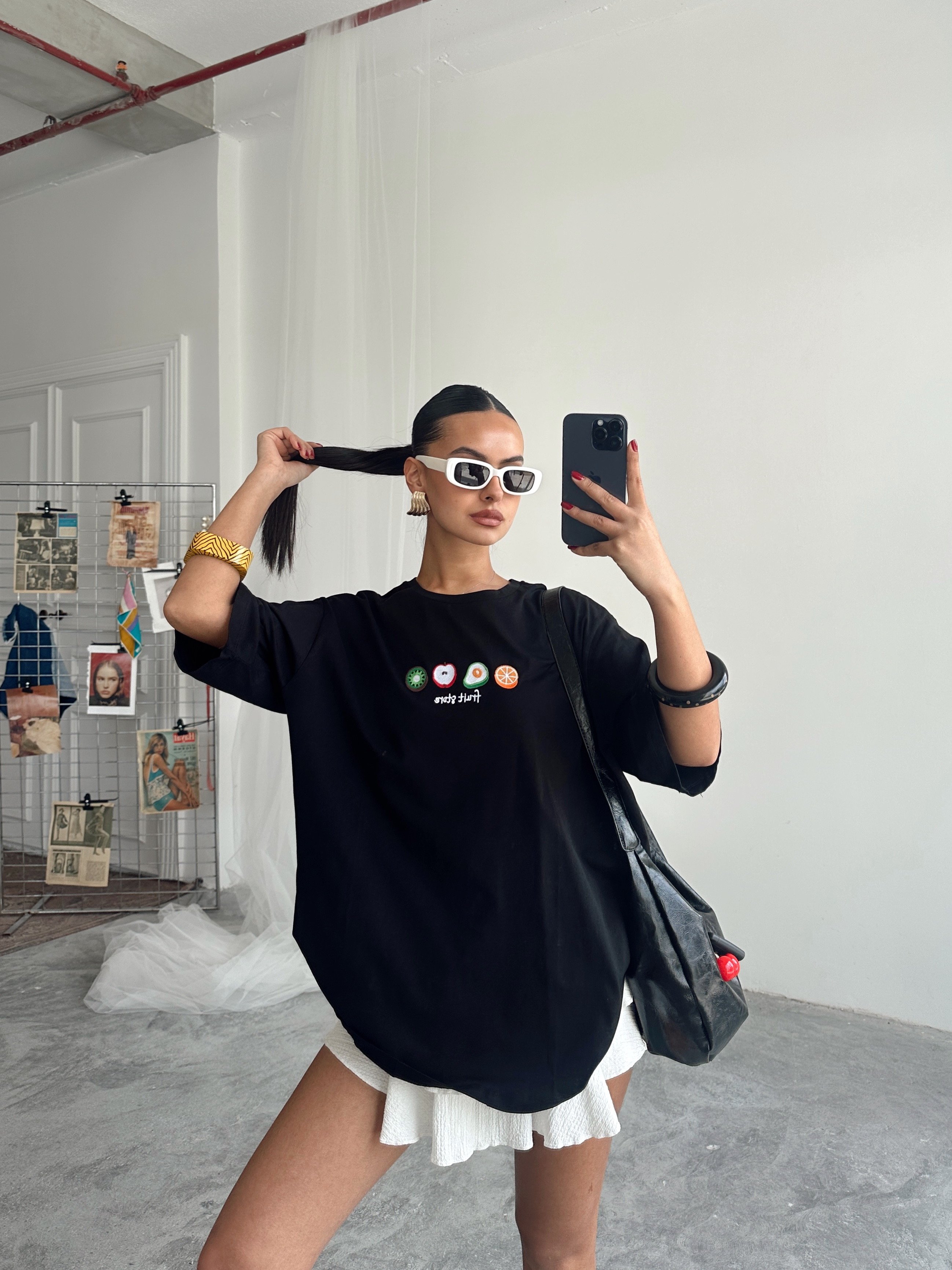 Fruit Nakış Basic T-shirt Siyah