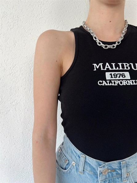 Halter Yaka Malibu Fitilli Crop Siyah