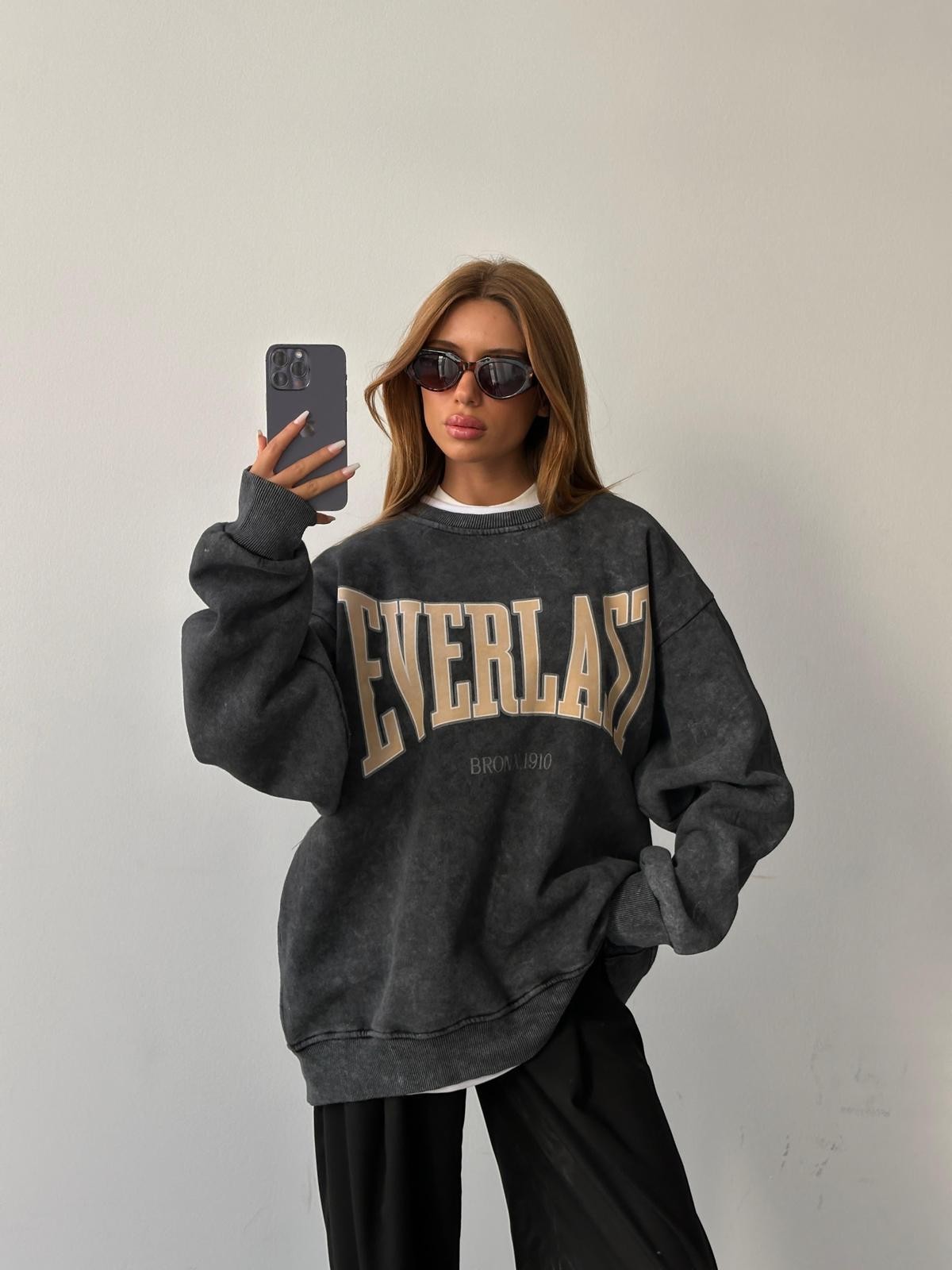 Everlast Baskı Sweat Füme Yıkama