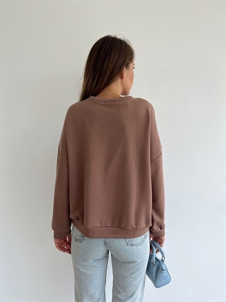 Today Forecast Baskı Sweatshirt Kahverengi