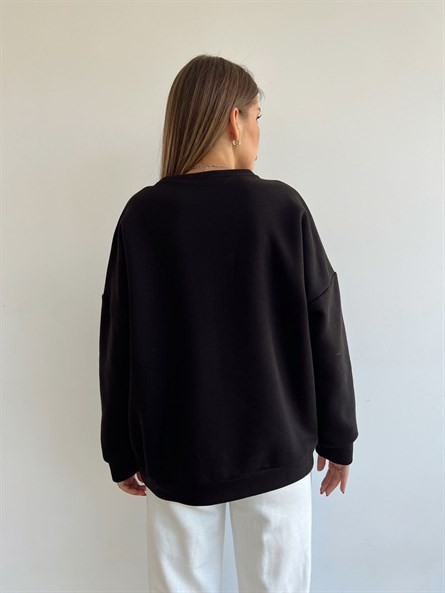 Amsterdam 3 İplik Şardonlu Sweatshirt Siyah