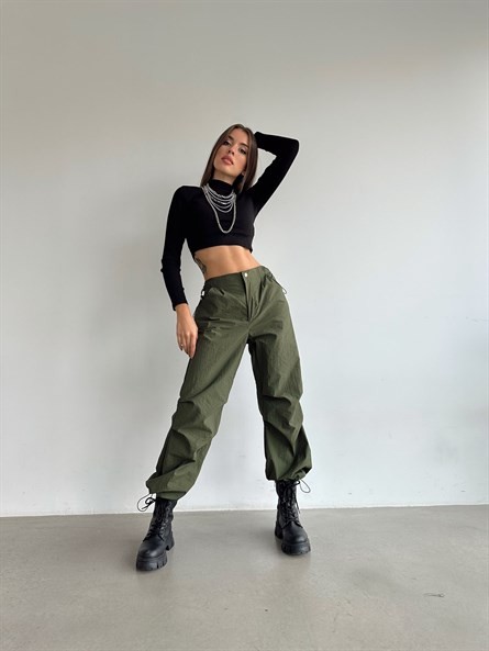 Baggy Tech Paraşüt Jogger Pantolon Haki Yeşil