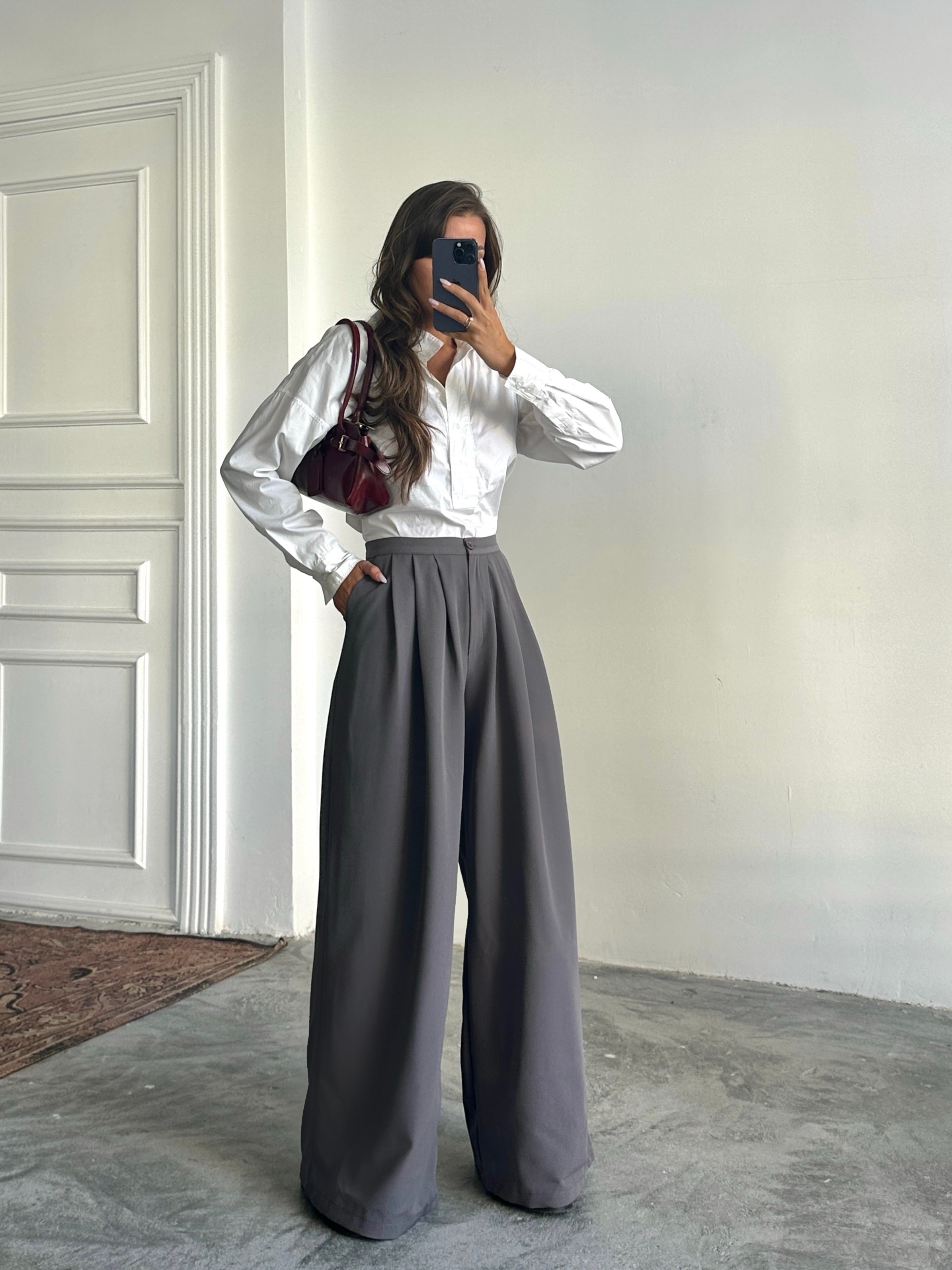 Nadia Pileli Pantolon Füme
