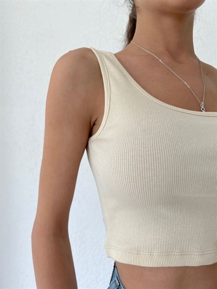 Kalın Askı Basic Crop Top Krem