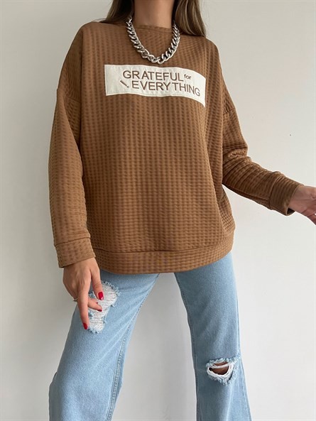 Grateful İşleme Oversize Caspia Sweatshirt Taba