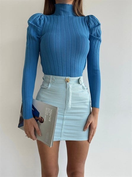 Mini Gabardin Etek Bebe Mavi