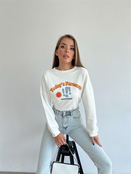 Today Forecast Baskı Sweatshirt Beyaz