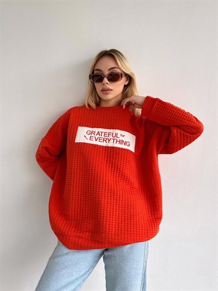 Grateful İşleme Oversize Caspia Sweatshirt Turuncu