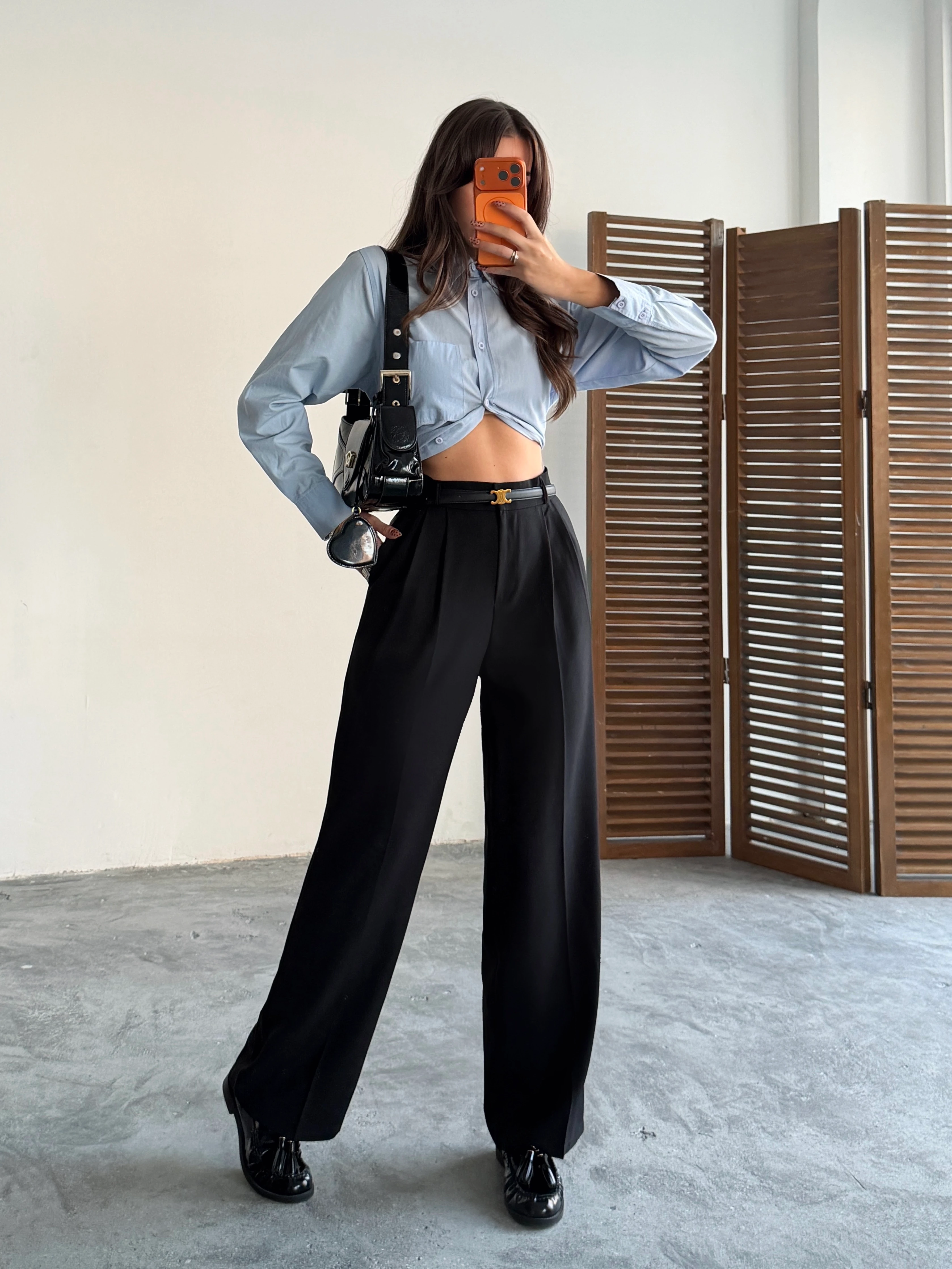 Arka Beli Lastikli Palazzo Pantolon  - Black