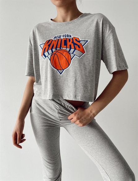 Knicks Bisiklet Yaka Croptop Gri