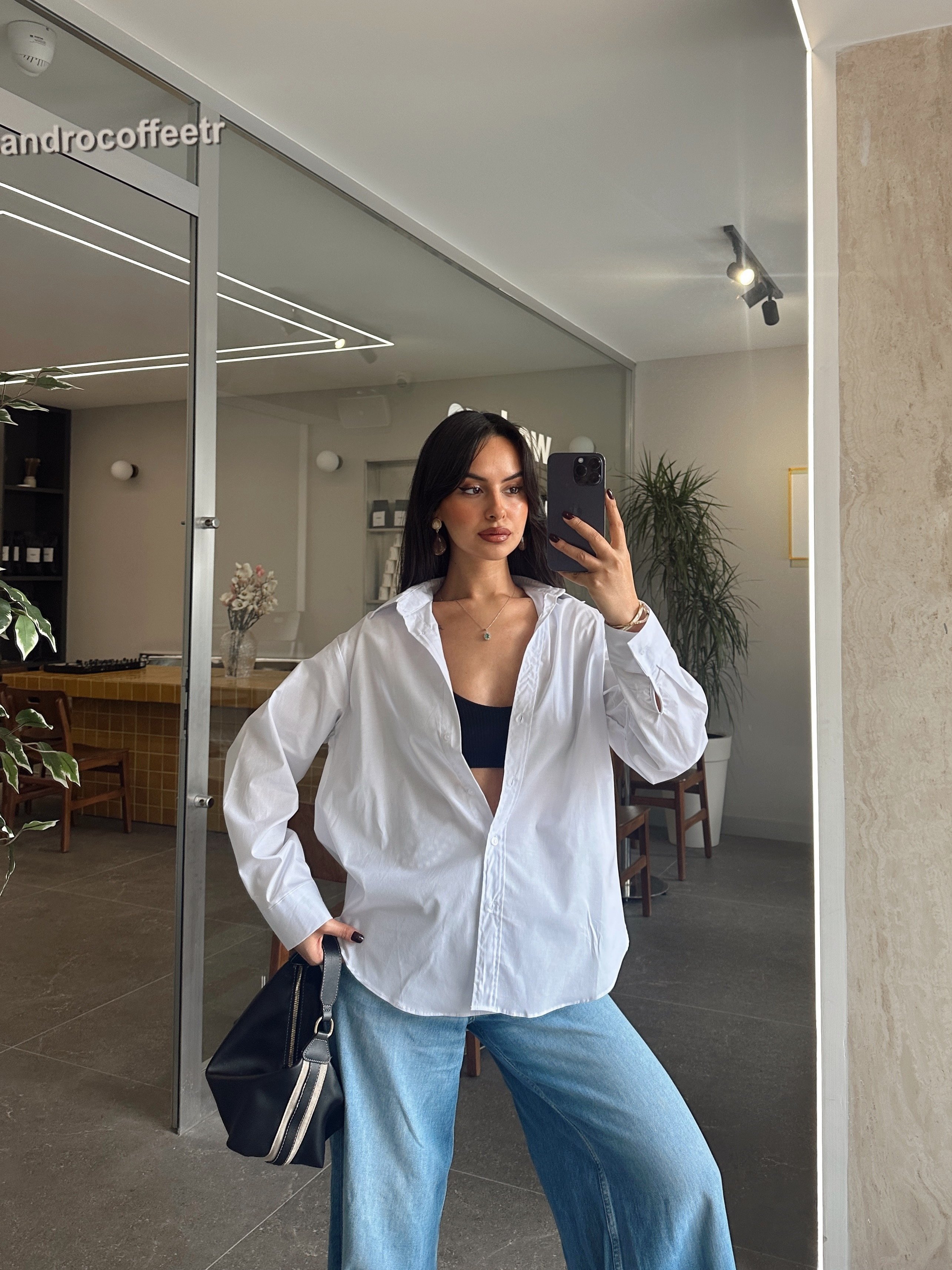 Düz Oversize Gömlek - Beyaz