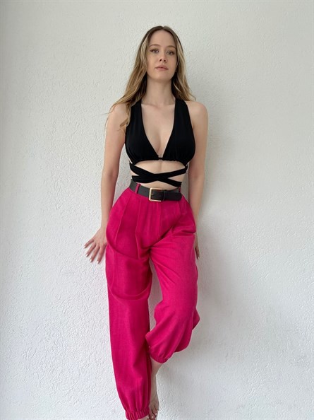Bağlamalı Sandy Croptop Siyah