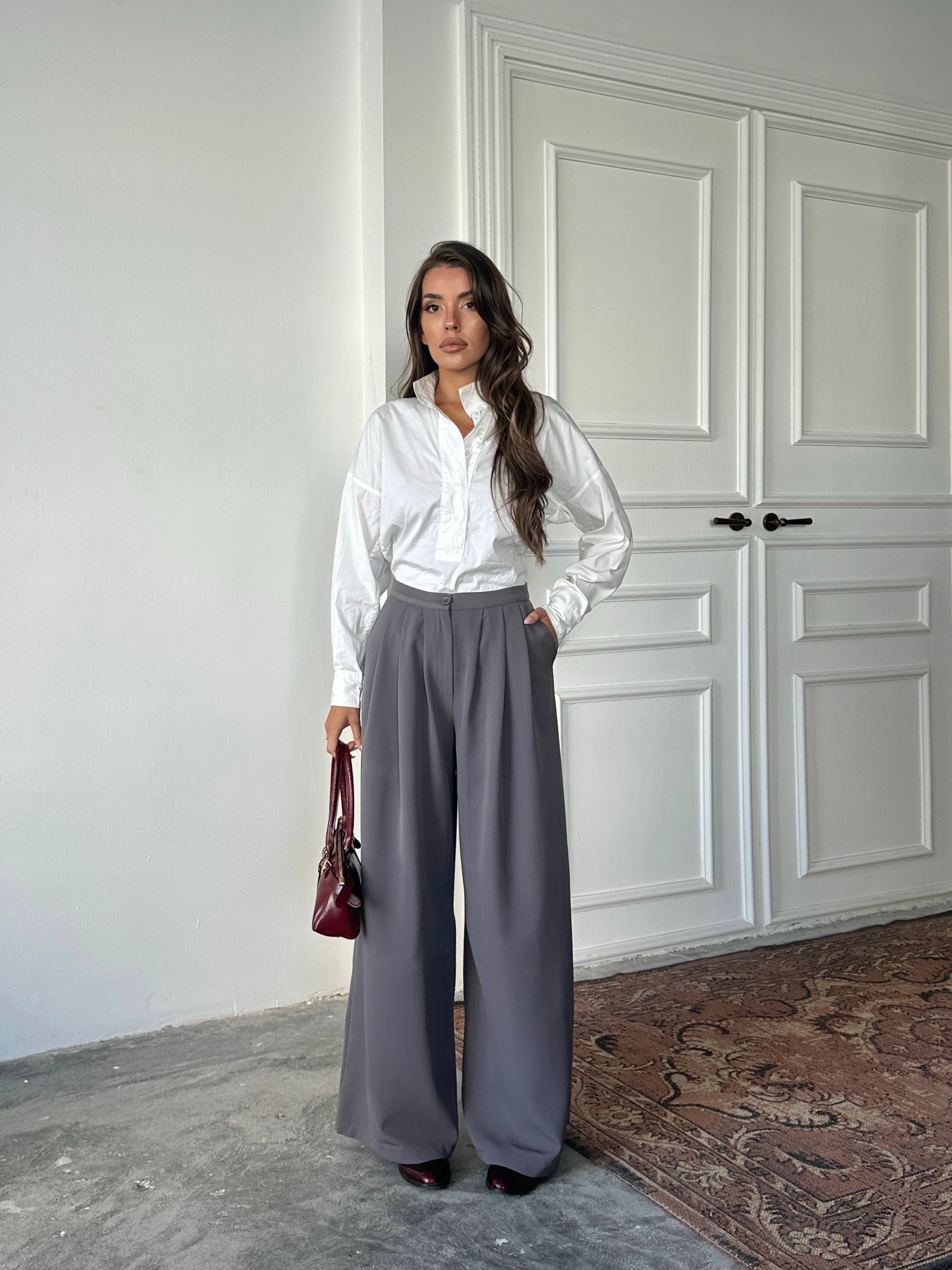 Nadia Pileli Pantolon Füme