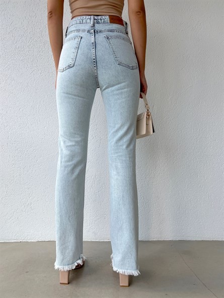 Paça Püskül Straight Jean Buz Mavi