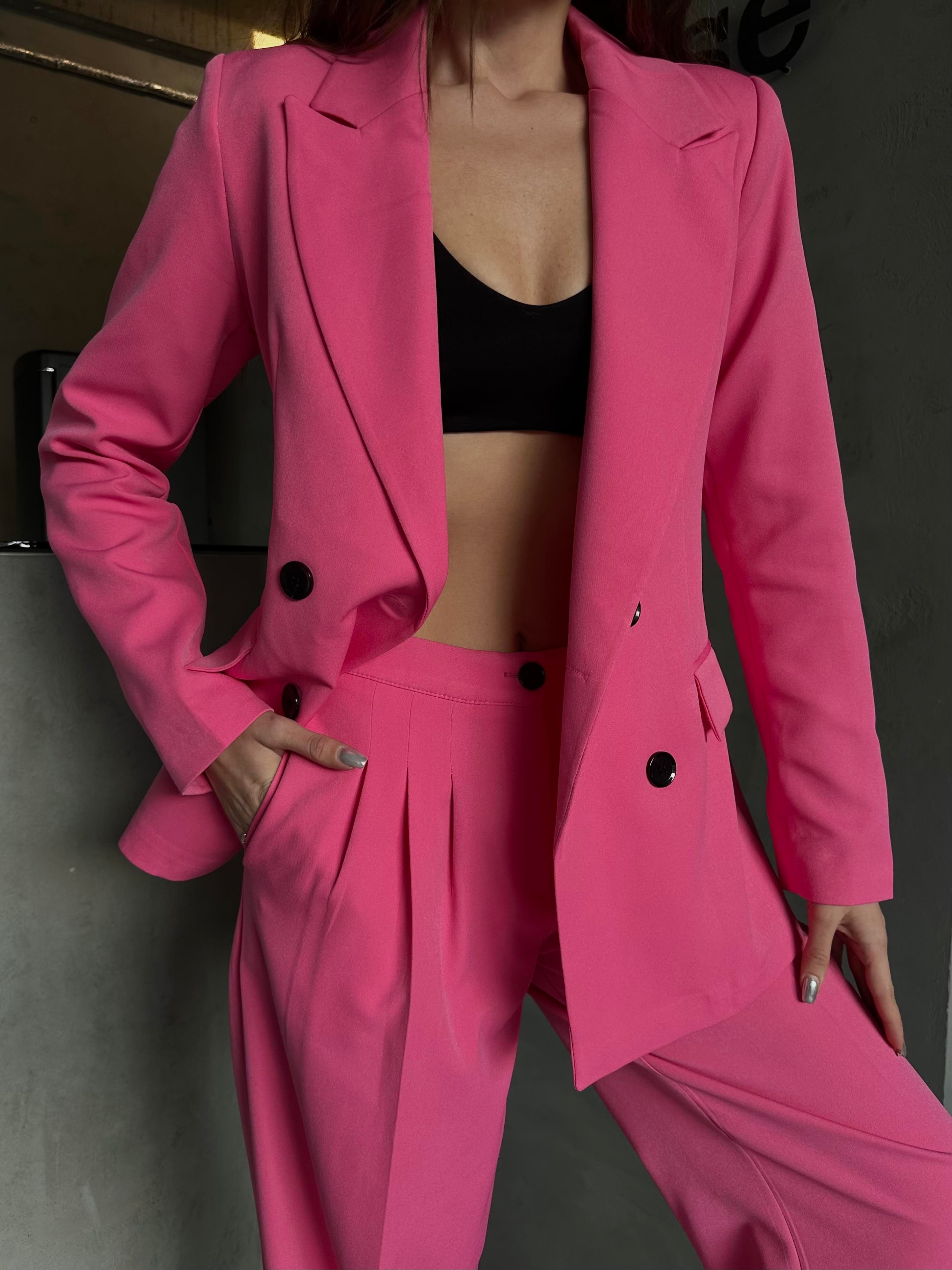 4 Düğme Blazer Takım Pembe