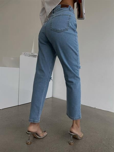 Distressed Mom Jean Açık Mavi
