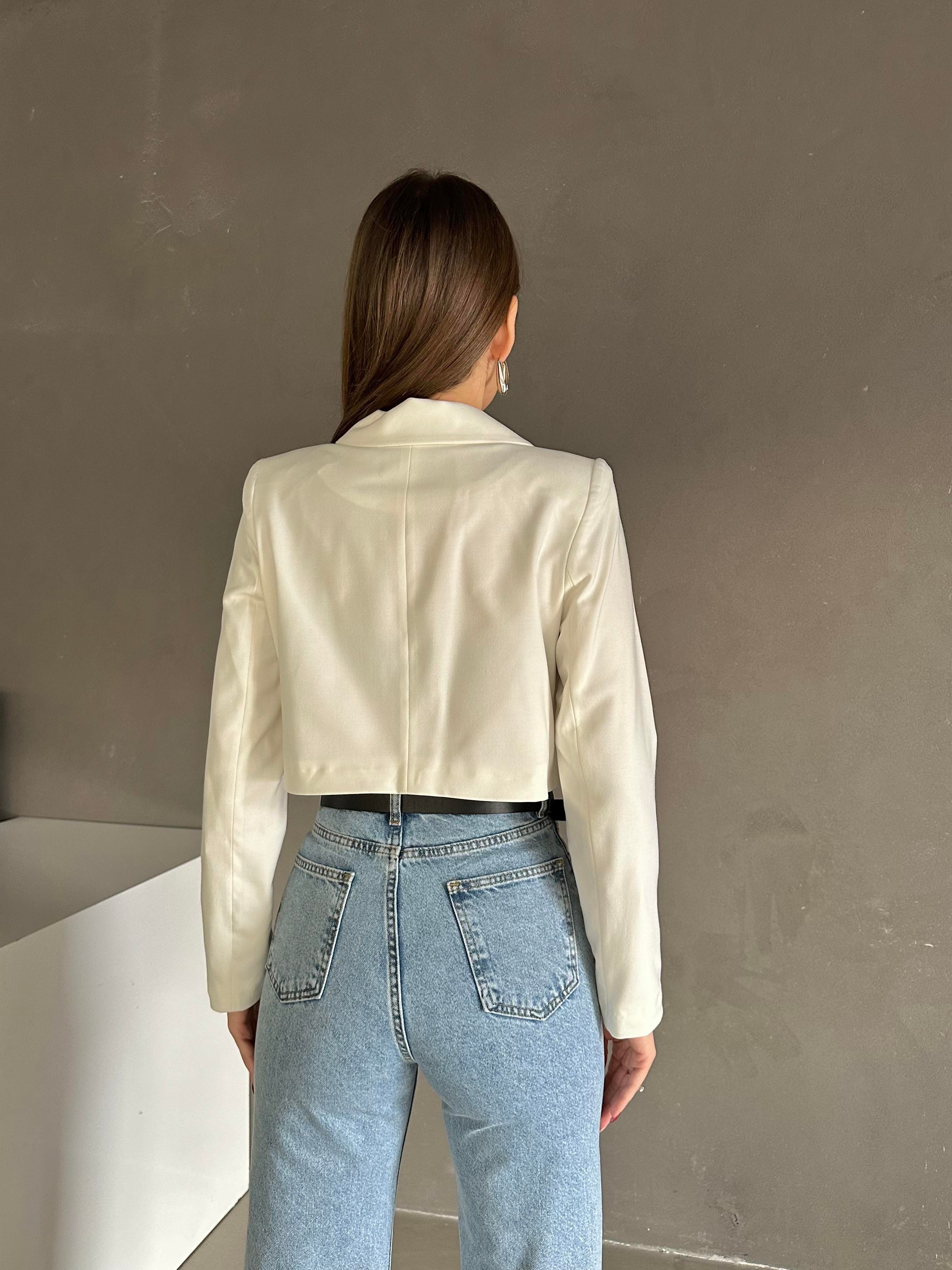 Tek Düğme Crop Blazer Beyaz