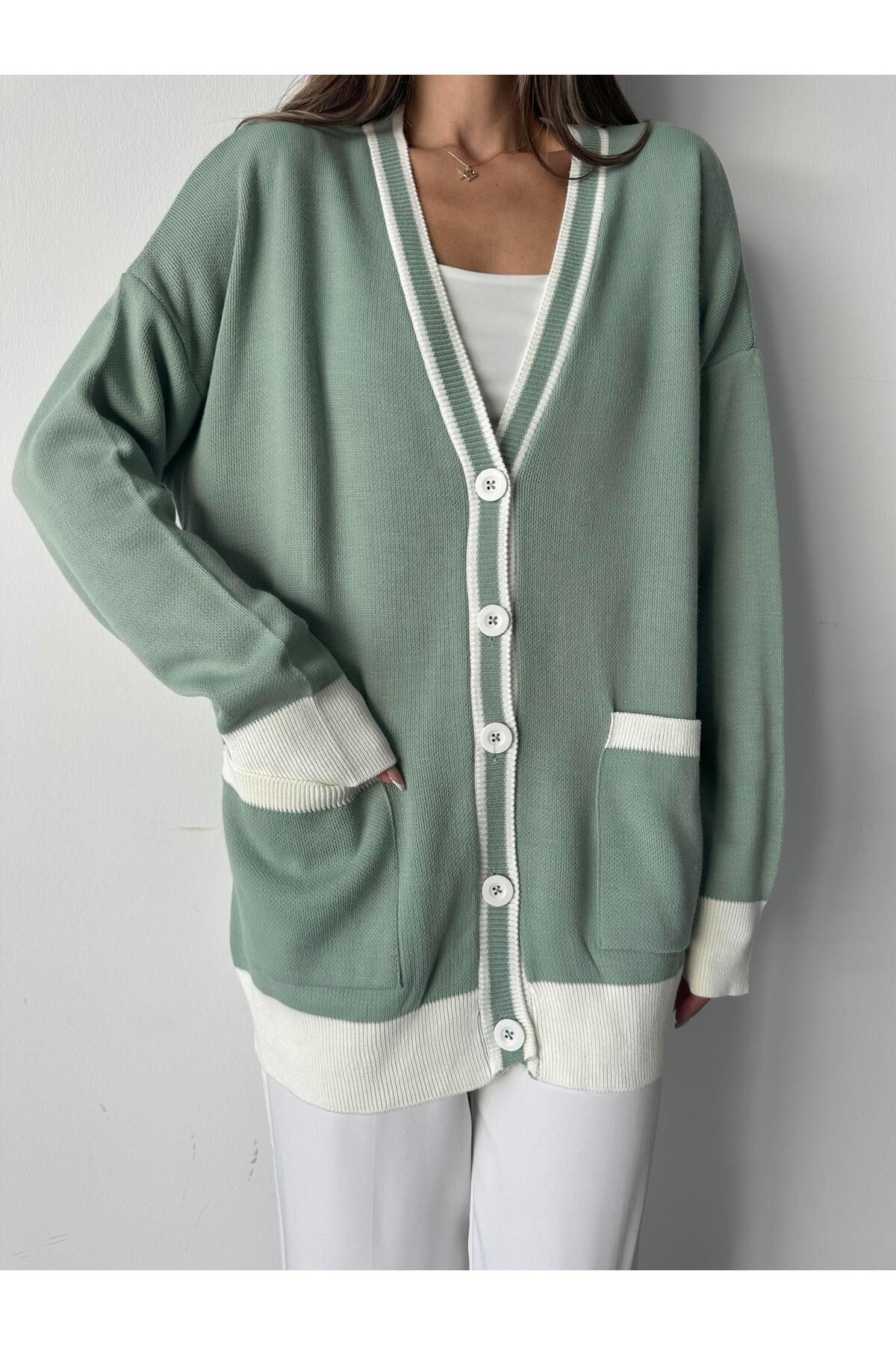 Cepli Oversize Triko Hırka Mint