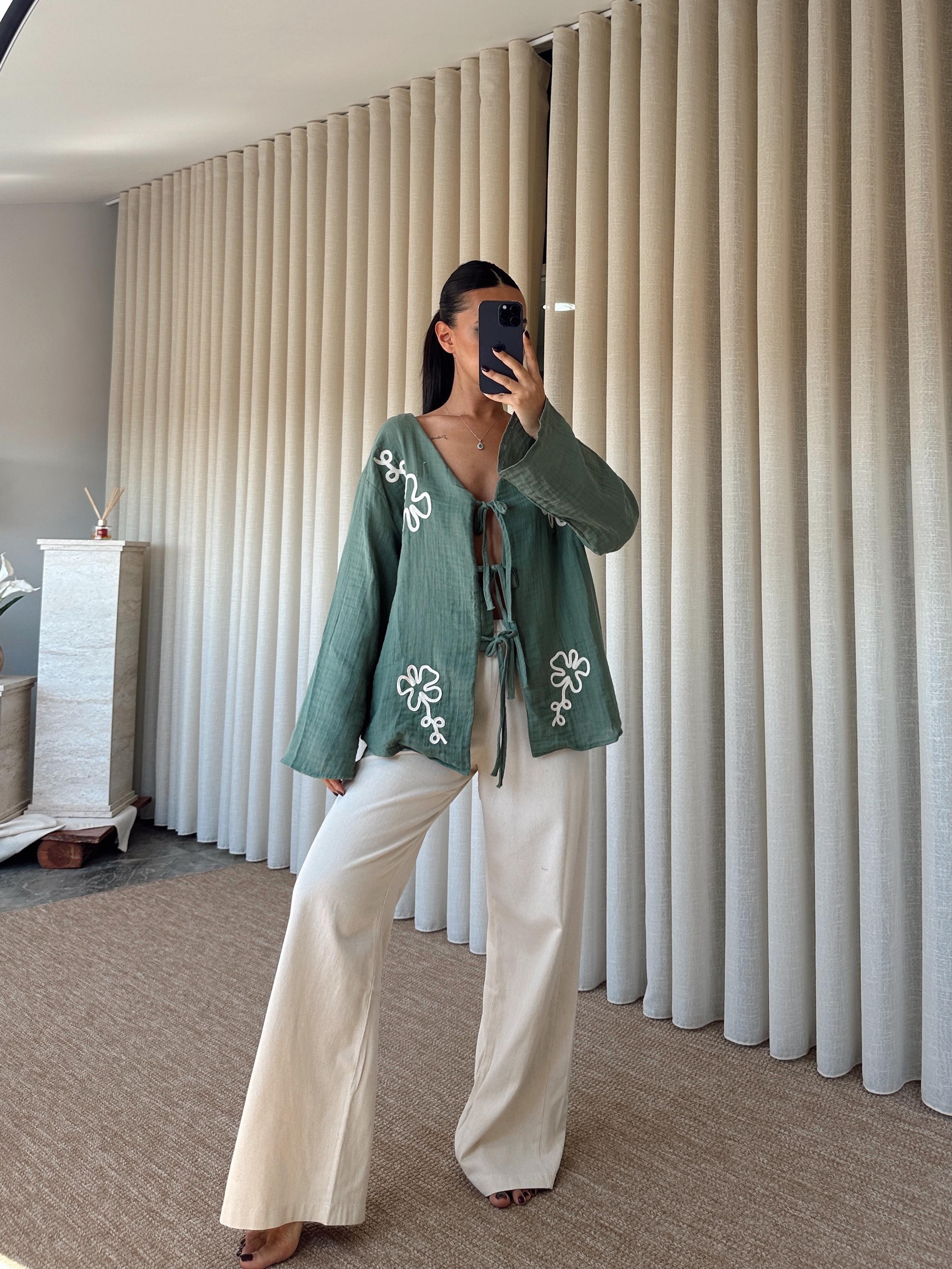 Nakışlı Kimono Takım  - Mint