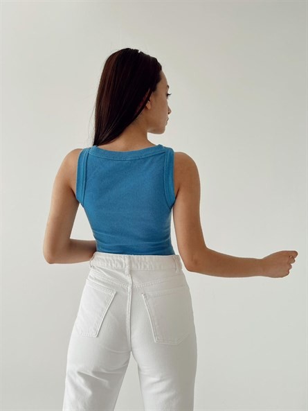 Halter Yaka Fitilli Crop Mavi