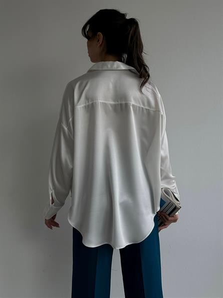 Oversize Saten Gömlek Beyaz